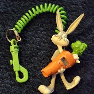 Bugs Bunny Carrot Keychain with Green Coil Strap Clock Does Not Work